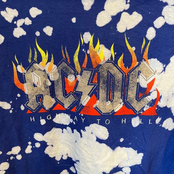 ACDC Highway To Hell Graphic Tie Dye Tee Blue White Small - Picture 4 of 5
